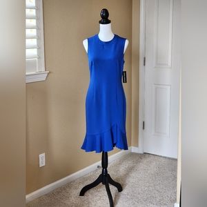 Brand New Donna Morgan Women's Sleeveless Crepe Sheath with Ruffle Skirt